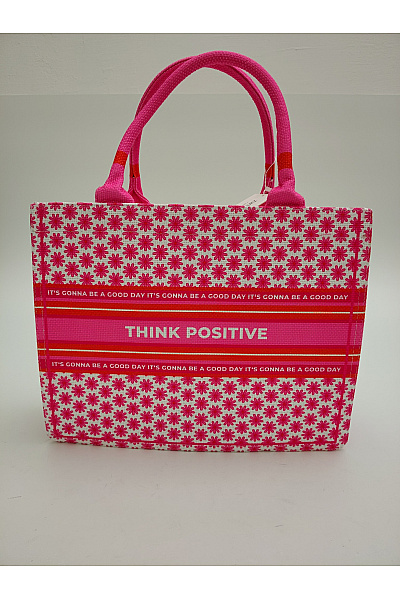 Zwillingsherz Růžová květovaná kabelka s nápisem Think Positive | Zwillingsherz | obrázek 2