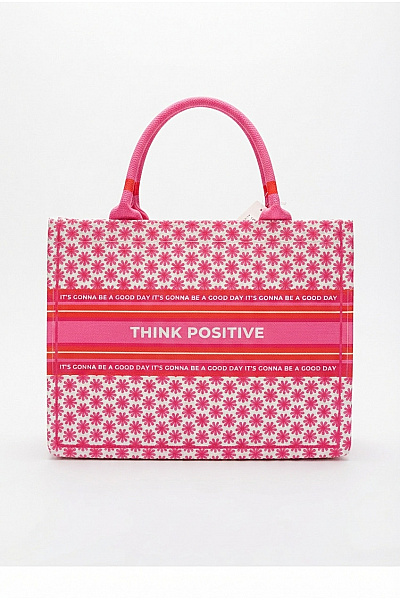 Zwillingsherz Růžová Květovaná Kabelka S Nápisem Think Positive