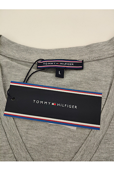 TOMMY HILFIGER Dámské šedé bavlněné tričko s krátkým rukávem a výstřihem do V Vel. L | TOMMY HILFIGER | obrázek 7