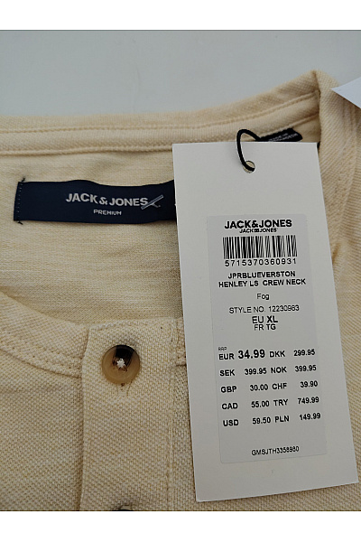 JACK & JONES Béžové bavlněné pánské tričko henley s dlouhým rukávem Vel. EU XL | JACK & JONES | obrázek 6