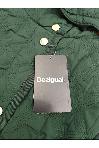DESIGUAL Zelená prošívaná zimní dlouhá bunda s kapucí Velikost EU 36 | DESIGUAL | obrázek 6