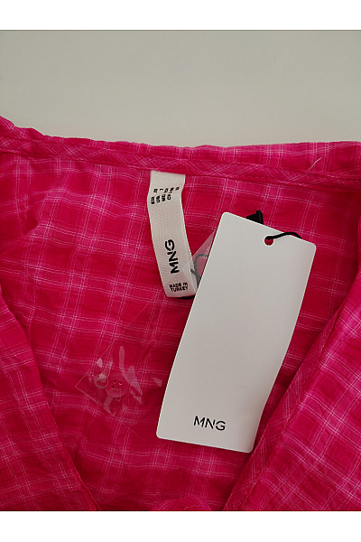 MANGO Růžová kostkovaná bavlněná halenka bez rukávů s límečkem a volánky Velikost EU XS | MANGO | obrázek 7