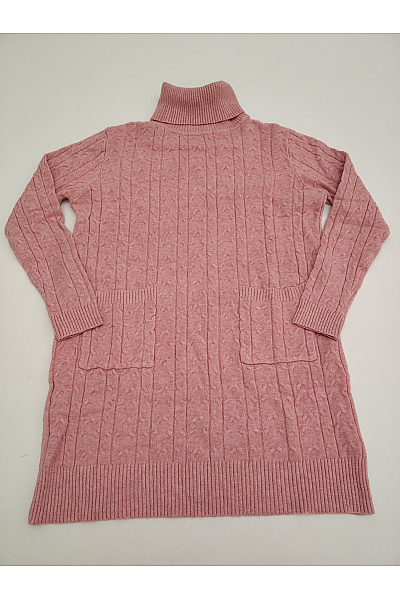 Soft cashmere Růžový pletený dámský svetr s rolákem a copánkovým vzorem Velikost XL | soft cashmere | obrázek 2