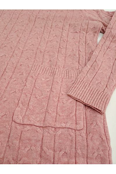 Soft cashmere Růžový pletený dámský svetr s rolákem a copánkovým vzorem Velikost XL | soft cashmere | obrázek 3