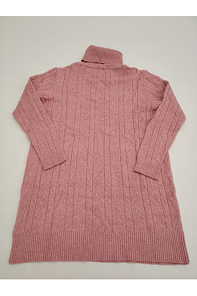 Soft cashmere Růžový pletený dámský svetr s rolákem a copánkovým vzorem Velikost XL | soft cashmere | obrázek 4