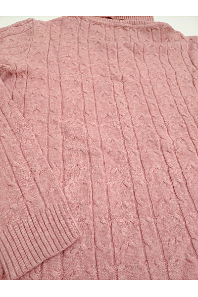 Soft cashmere Růžový pletený dámský svetr s rolákem a copánkovým vzorem Velikost XL | soft cashmere | obrázek 5