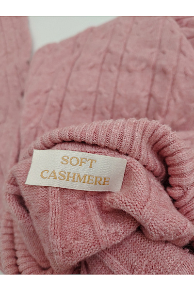 Soft cashmere Růžový pletený dámský svetr s rolákem a copánkovým vzorem Velikost XL | soft cashmere | obrázek 6
