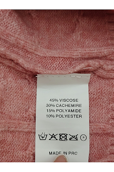 Soft cashmere Růžový pletený dámský svetr s rolákem a copánkovým vzorem Velikost XL | soft cashmere | obrázek 7