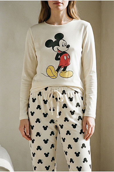 DISNEY Béžové Bavlněné Pyžamo S Motivem Myšáka Velikost 8/S