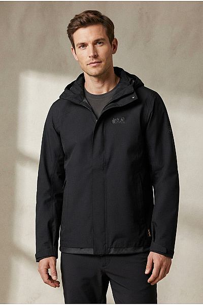 Jack Wolfskin Černá Pánská Outdoorová Bunda S Kapucí Vel. EU M