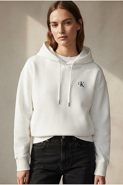Calvin Klein Bílá Dámská Mikina S Kapucí Přes Hlavu