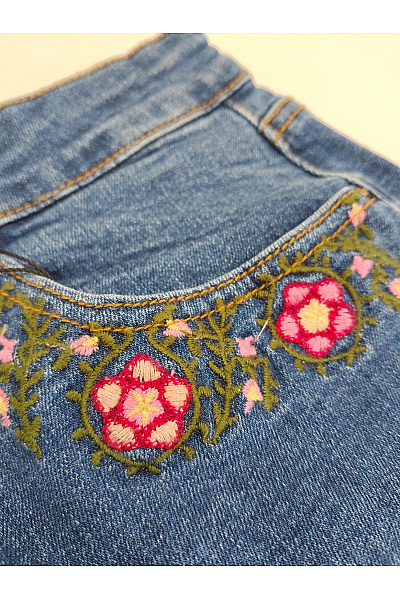 DESIGUAL Modré bavlněné džíny s výšivkou květin a vysokým pasem Vel. EU 42 | DESIGUAL | obrázek 5