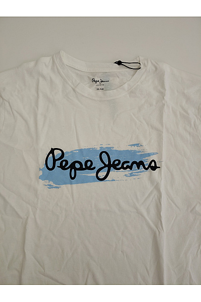 Pepe Jeans Bílé bavlněné tričko s krátkým rukávem a nápisem | Pepe Jeans | obrázek 3