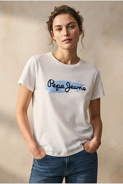 Pepe Jeans Bílé Bavlněné Tričko S Krátkým Rukávem A Nápisem