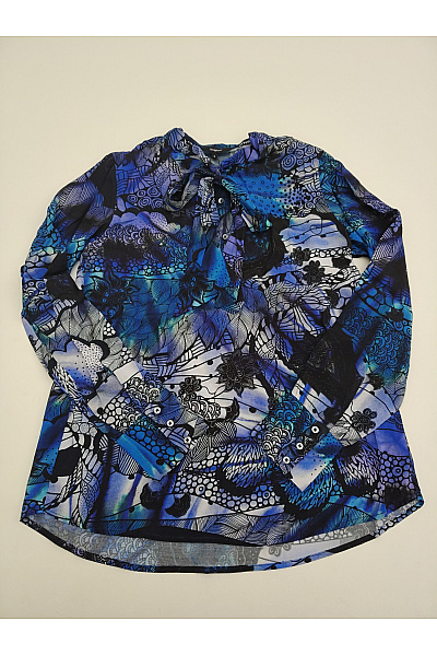 DESIGUAL Modrá vzorovaná halenka s dlouhým rukávem a mašlí Vel. EU S | DESIGUAL | obrázek 2