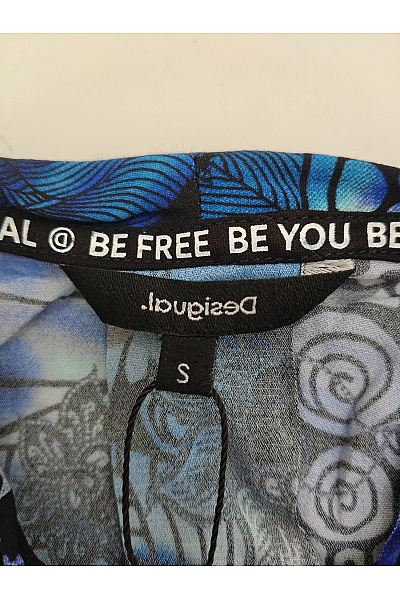 DESIGUAL Modrá vzorovaná halenka s dlouhým rukávem a mašlí Vel. EU S | DESIGUAL | obrázek 6