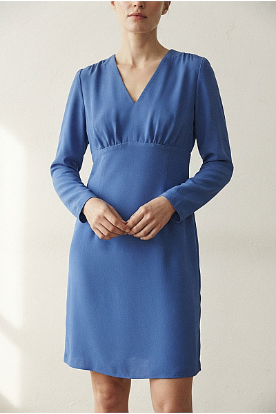 Nife Modré Elegantní Midi šaty S Dlouhým Rukávem Velikost EU 44
