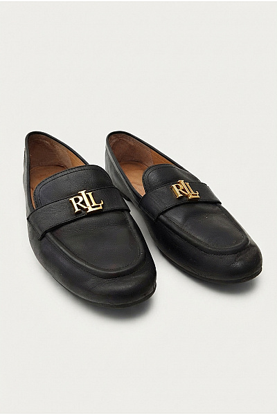 Ralph Lauren Černé Kožené Polobotky Nazouvací Elegantní Vycházkové Vel. US 8