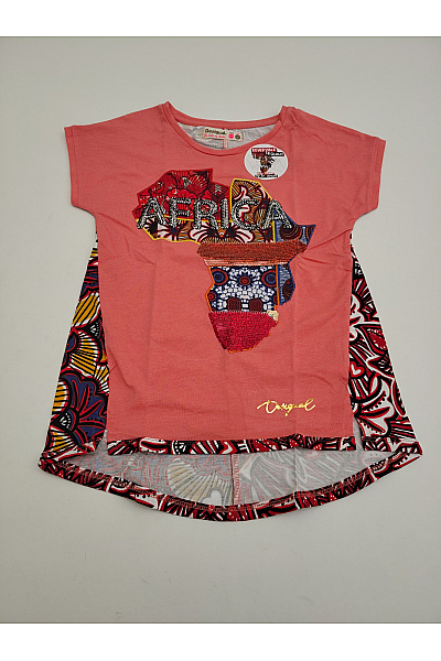 DESIGUAL Dívčí bavlněné tričko s potiskem Afriky volné Velikost EU 9/10 | DESIGUAL | obrázek 2