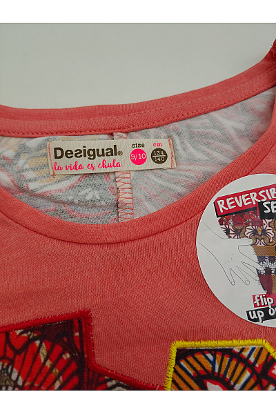 DESIGUAL Dívčí bavlněné tričko s potiskem Afriky volné Velikost EU 9/10 | DESIGUAL | obrázek 5