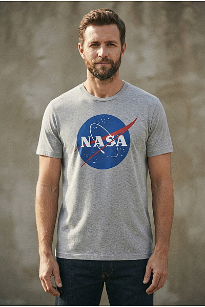 NASA Šedé Bavlněné Pánské Tričko S Krátkým Rukávem A Potiskem Vel. XL