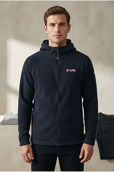 Canadian-peak Pánská Tmavě Modrá Sportovní Mikina Na Zip S Kapucí A Výšivkou Velikost EU M