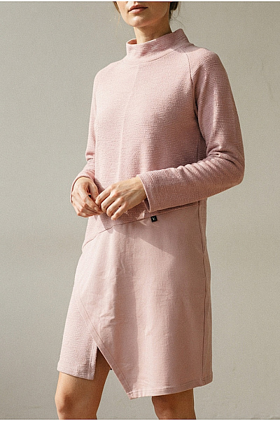 Be Wear Růžové Bavlněné šaty S Dlouhým Rukávem Asymetrické úpletové Vel. L/XL