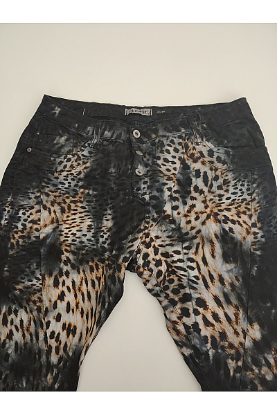 Please Bavlněné dámské džíny s leopardím potiskem na knoflíky | Please | obrázek 3