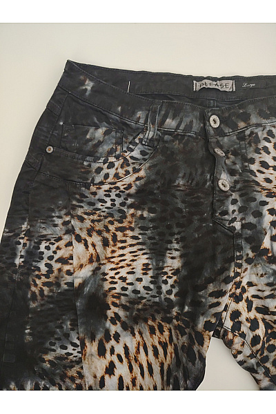 Please Bavlněné dámské džíny s leopardím potiskem na knoflíky | Please | obrázek 4