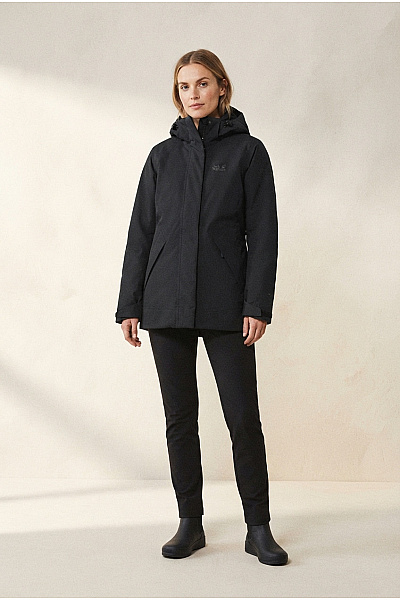 Jack Wolfskin Černá Dámská Zimní Parka S Kapucí Outdoorová Velikost EU S