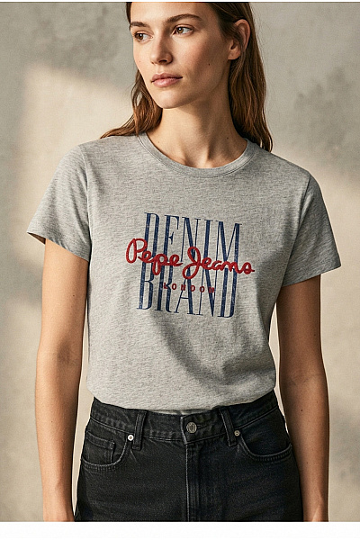 Pepe Jeans Šedé Dámské Tričko S Krátkým Rukávem A Nápisem Velikost M