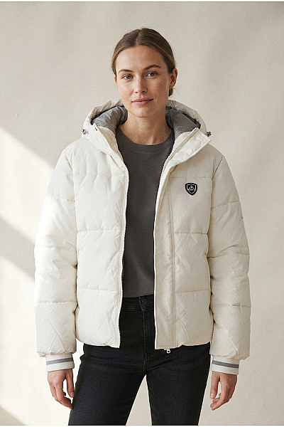 Peak Mountain Bílá Prošívaná Zimní Bunda S Kapucí Puffer Vel. M