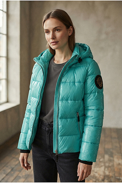 PLEIN SPORT Zelená Prošívaná Puffer Bunda S Kapucí Velikost IT 48