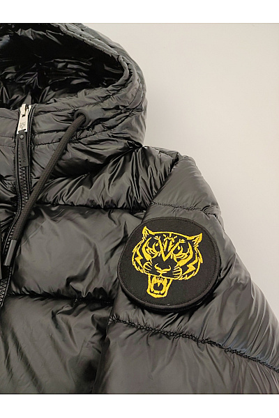 PLEIN SPORT Černá lesklá prošívaná puffer bunda s kapucí Velikost IT 42 | PLEIN SPORT | obrázek 4