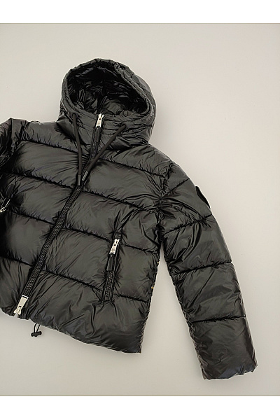 PLEIN SPORT Černá lesklá prošívaná puffer bunda s kapucí Velikost IT 42 | PLEIN SPORT | obrázek 5