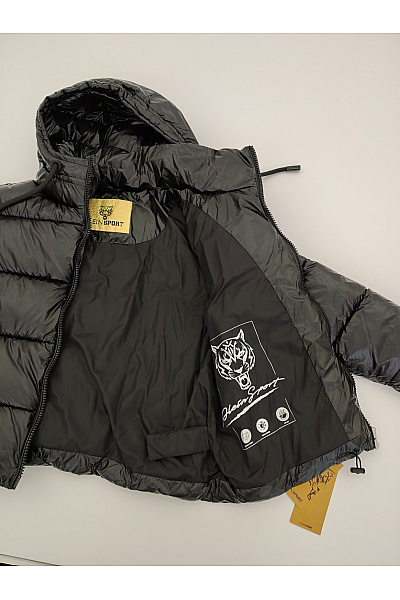 PLEIN SPORT Černá lesklá prošívaná puffer bunda s kapucí Velikost IT 42 | PLEIN SPORT | obrázek 6