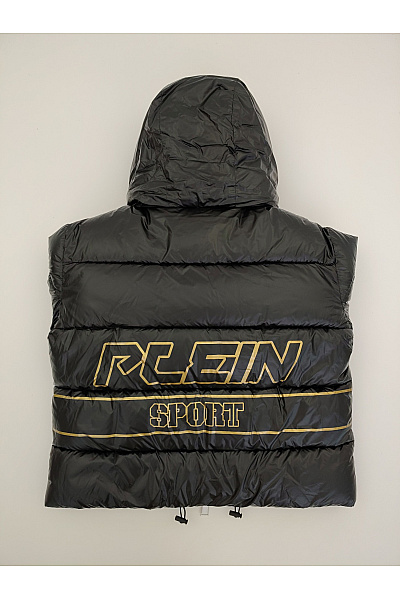 PLEIN SPORT Černá lesklá prošívaná puffer bunda s kapucí Velikost IT 42 | PLEIN SPORT | obrázek 8