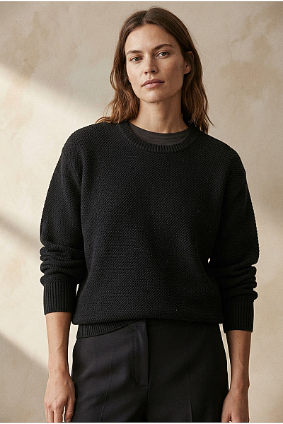 SELECTED Černý Bavlněný Pletený Pulovr Oversized Vel. XXL