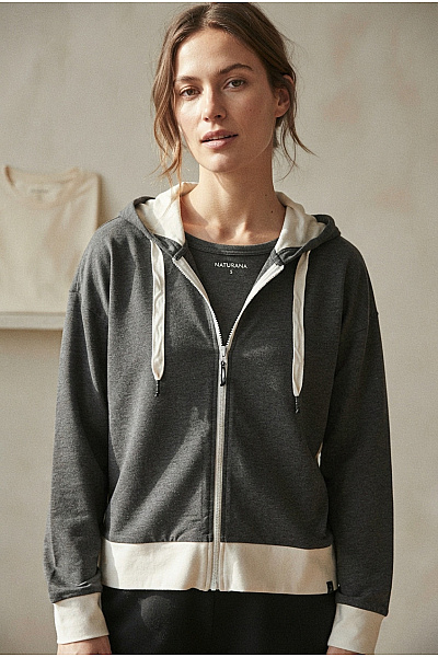 NATURANA Dámská šedá Crop Mikina Na Zip S Kapucí Velikost EU S