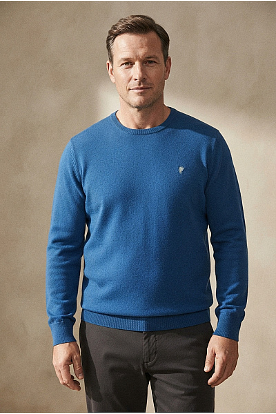 Denim Culture Pánský Modrý Pletený Pulovr Basic Velikost XXL