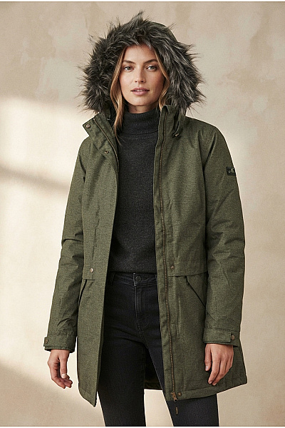 O'NEILL Dámská Khaki Parka S Kapucí A Kožíškem