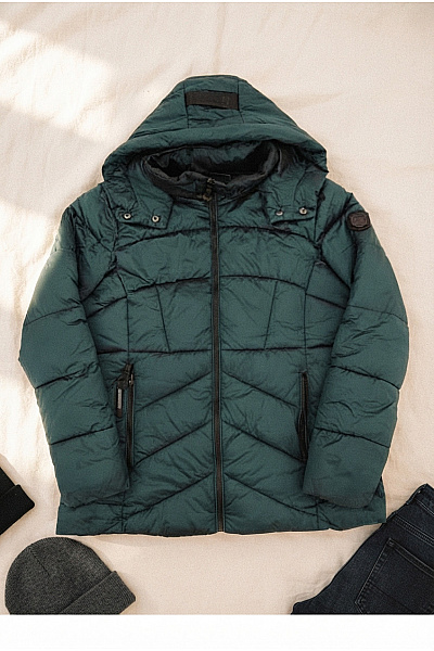 Geographical Norway Zelená Prošívaná Zimní Bunda S Kapucí Vel. EU 3/L