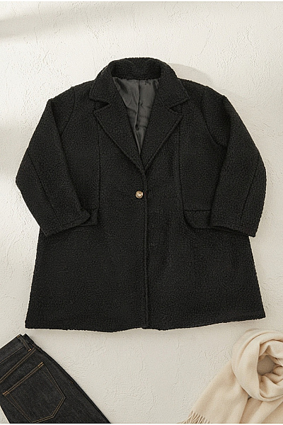 Černý Teddy Kabát Podzimní Elegantní Velikost XXL