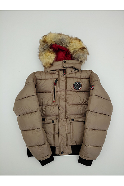 Geographical Norway Béžová prošívaná zimní bunda s kapucí a kožíškem Velikost EU 4/XL | Geographical Norway | obrázek 2