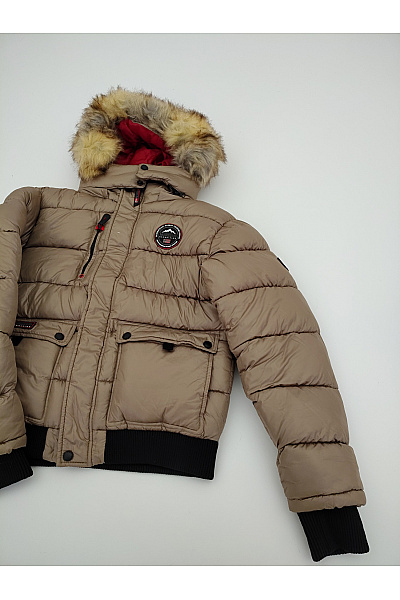 Geographical Norway Béžová prošívaná zimní bunda s kapucí a kožíškem Velikost EU 4/XL | Geographical Norway | obrázek 3