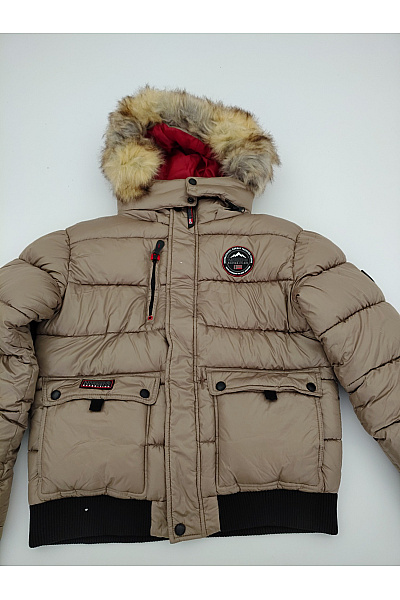 Geographical Norway Béžová prošívaná zimní bunda s kapucí a kožíškem Velikost EU 4/XL | Geographical Norway | obrázek 4