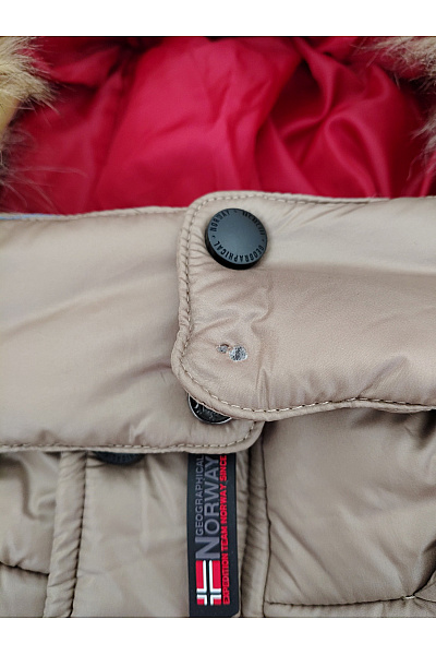 Geographical Norway Béžová prošívaná zimní bunda s kapucí a kožíškem Velikost EU 4/XL | Geographical Norway | obrázek 5