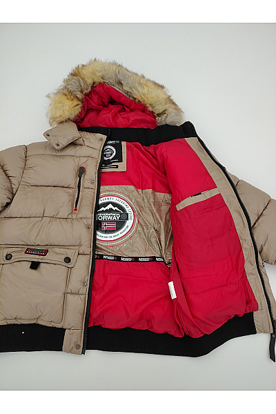 Geographical Norway Béžová prošívaná zimní bunda s kapucí a kožíškem Velikost EU 4/XL | Geographical Norway | obrázek 8