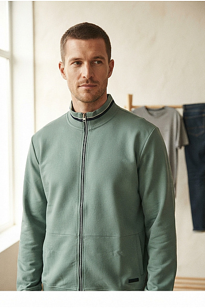SPORTSWEAR Pánská Bavlněná Mikina Na Zip Se Stojáčkem Zelená Velikost DE 58/42