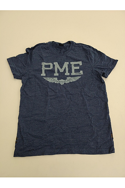 PME LEGEND Pánské Modré Bavlněné Tričko S Krátkým Rukávem A Nápisem Vel. L